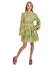 Willow Green Paisley Long Sleeve Mini Tiered Dress