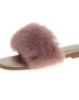 Elzbeth Taupe Open Toe Fur Slipper