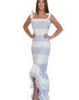 Catherine Blue and White Stripe Ruffle Dress