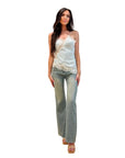 Elodie Light Blue Satin with White Lace Trim Asymmetrical Tank