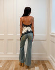 Elodie Ivory Satin with Black Lace Trim Asymmetrical Tank