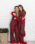 Christiana Girls Plaid Pajamas with removable feather trim