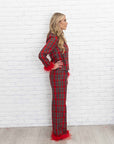 Christine Ladies Christmas Plaid Pajamas with removable Feather Trim