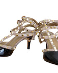 Elsa Strappy Studded Black and Taupe patent heel
