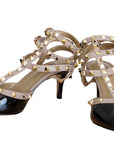 Elsa Strappy Studded Black and Taupe Patent Heel