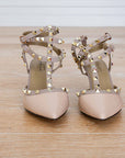 Elsa Strappy Studded Taupe patent heel