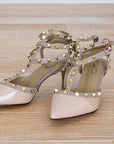 Elsa Strappy Studded Taupe patent heel