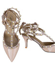 Elsa Strappy Studded Taupe patent heel