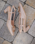 Ellie Taupe Patent Ankle strap low heel