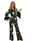 Eliana Black Floral Satin Pant