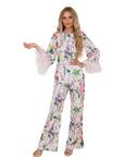 Eliana Lavender Floral Satin two-piece Pant Suit with Feather and Rhinestone Trim