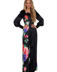 Elise Black Floral Satin Jumpsuit with Lace detail