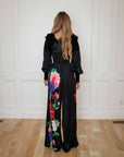 Elise Black Floral Satin Jumpsuit with Lace detail