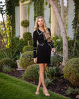 Dovie Black Knit Mini Dress with White Trim