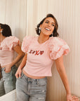 Hugs & Kisses Puff Short sleeve Pink Top
