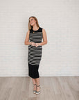 Darcy Black and Cream Striped Sleeveless Sweater Dress