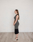 Darcy Black and Cream Striped Sleeveless Sweater Dress