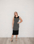 Darcy Black and Cream Striped Sleeveless Sweater Dress
