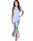 Camille floral fluted midi dress