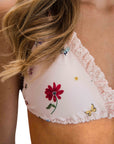 Crystal Pink Floral lace trimmed Triangle bikini