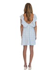 Charlotte Blue Geometric Ruffle Mini Dress with Pink Bow
