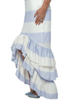 Catherine Blue and White Stripe Ruffle Dress