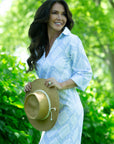 Cathleen Blue Geometric Maxi Shirt Dress