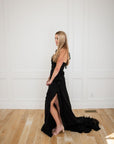 Esme Black Silk Chiffon One Shoulder Gown