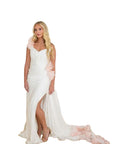 Esme White with Pink Detail Silk Chiffon One Shoulder Gown