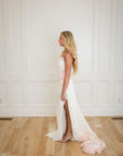 Esme White with Pink Detail Silk Chiffon One Shoulder Gown
