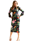 Everly Black Floral Midi bodycon dress