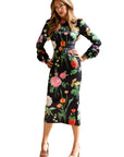 Everly Black Floral Midi Bodycon Dress
