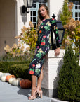 Everly Black Floral Midi Bodycon Dress