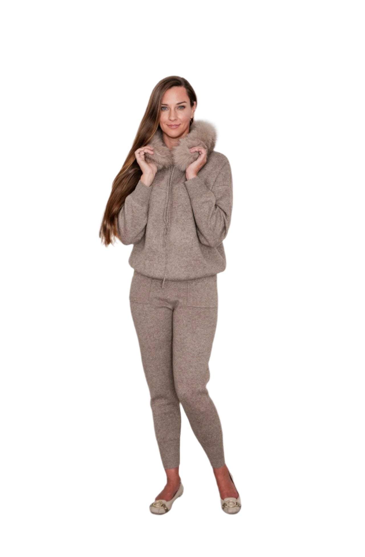 Darla fur trimmed hooded lounge suit