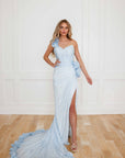 Esme Light Blue Silk Chiffon One Shoulder Gown