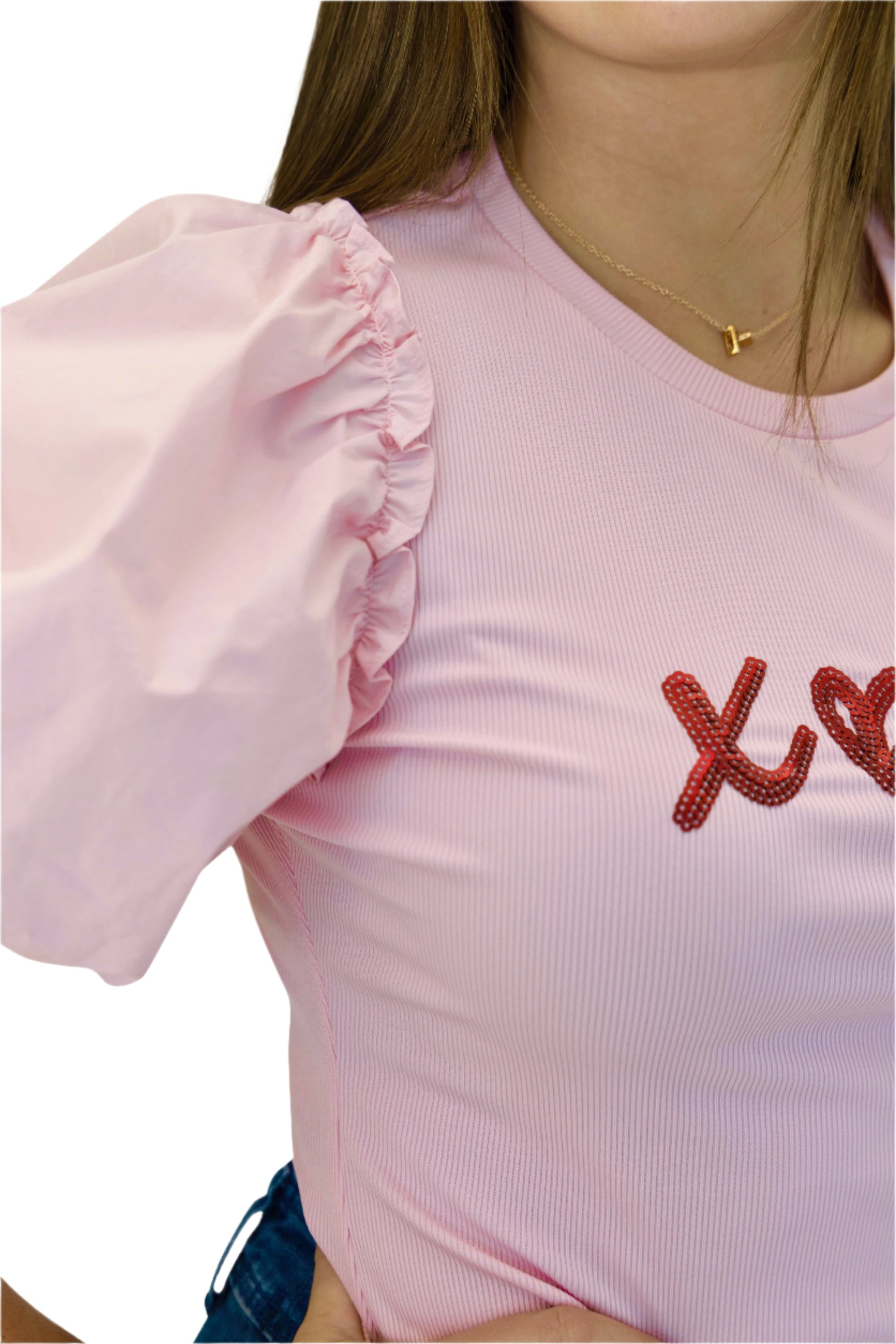 Hugs & Kisses Puff Short sleeve Pink Top