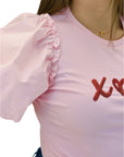 Hugs & Kisses Puff Short sleeve Pink Top