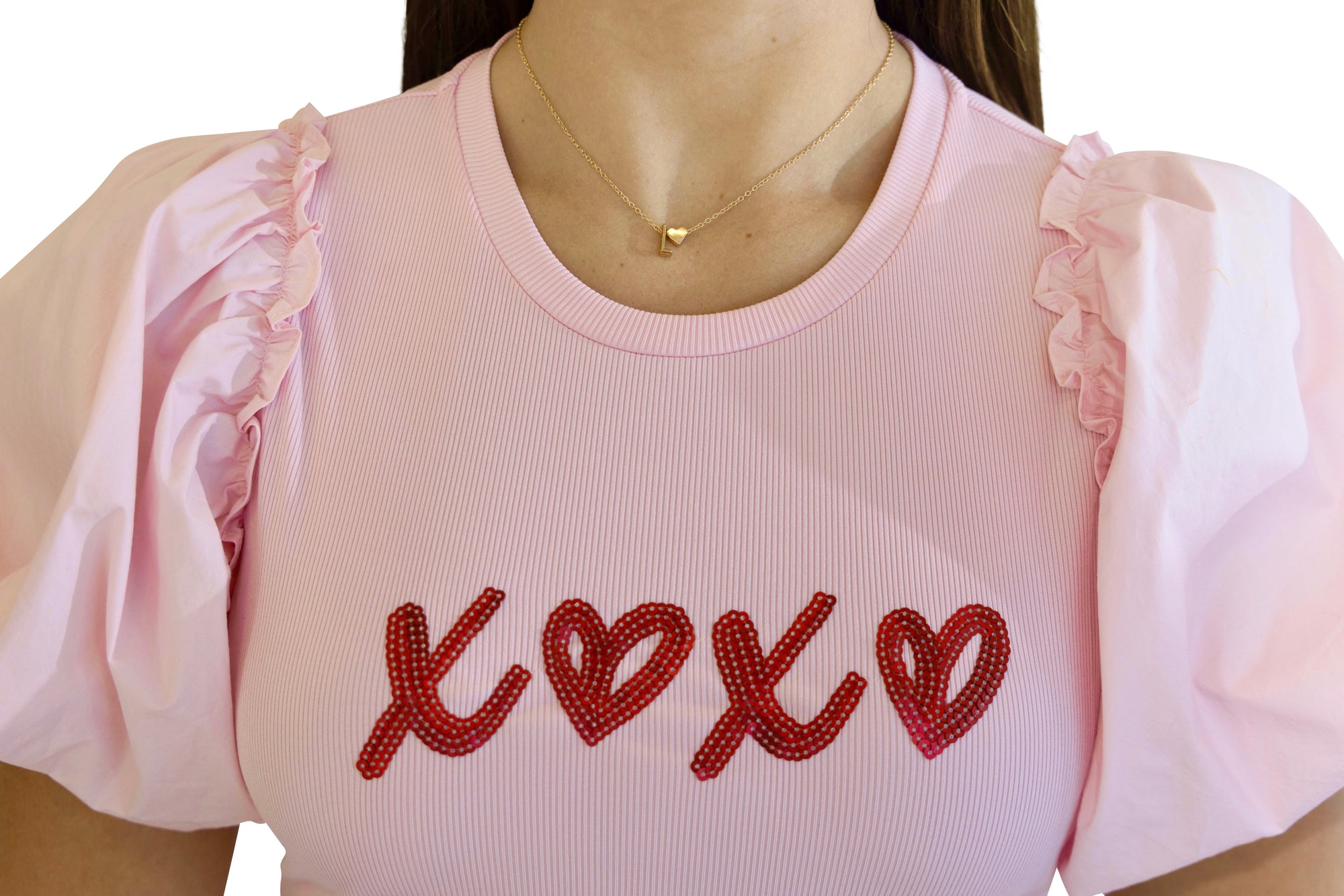 Hugs & Kisses Puff Short sleeve Pink Top