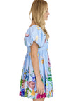 Chloe Blue Floral Babydoll Dress with Puff Sleeves