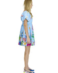 Chloe Blue Floral Babydoll Dress with Puff Sleeves
