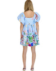Chloe Blue Floral Babydoll Dress with Puff Sleeves