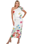 Delilah White One Shoulder Floral Maxi Gown