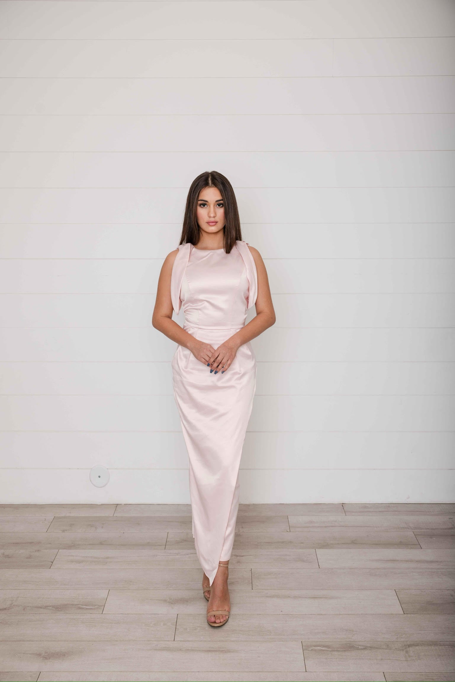 Dede Pink Satin Maxi Dress M