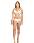 Crystal Pink Floral lace trimmed Triangle bikini