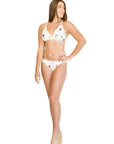 Crystal Pink Floral lace trimmed Triangle bikini