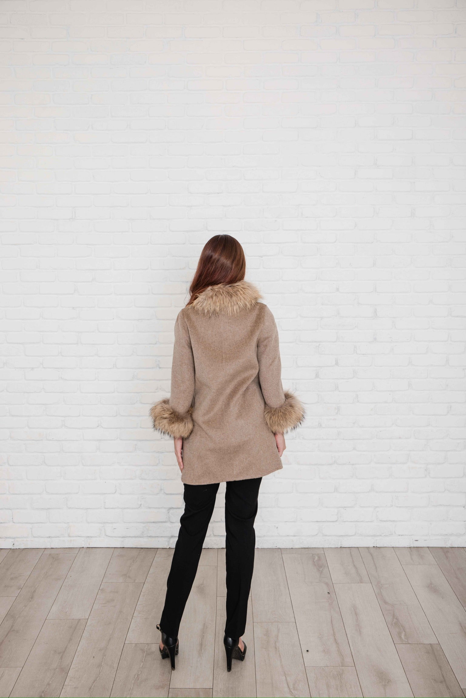 Daphne Taupe Woolcashmere Fur Trimmed Coat Robin Towle 