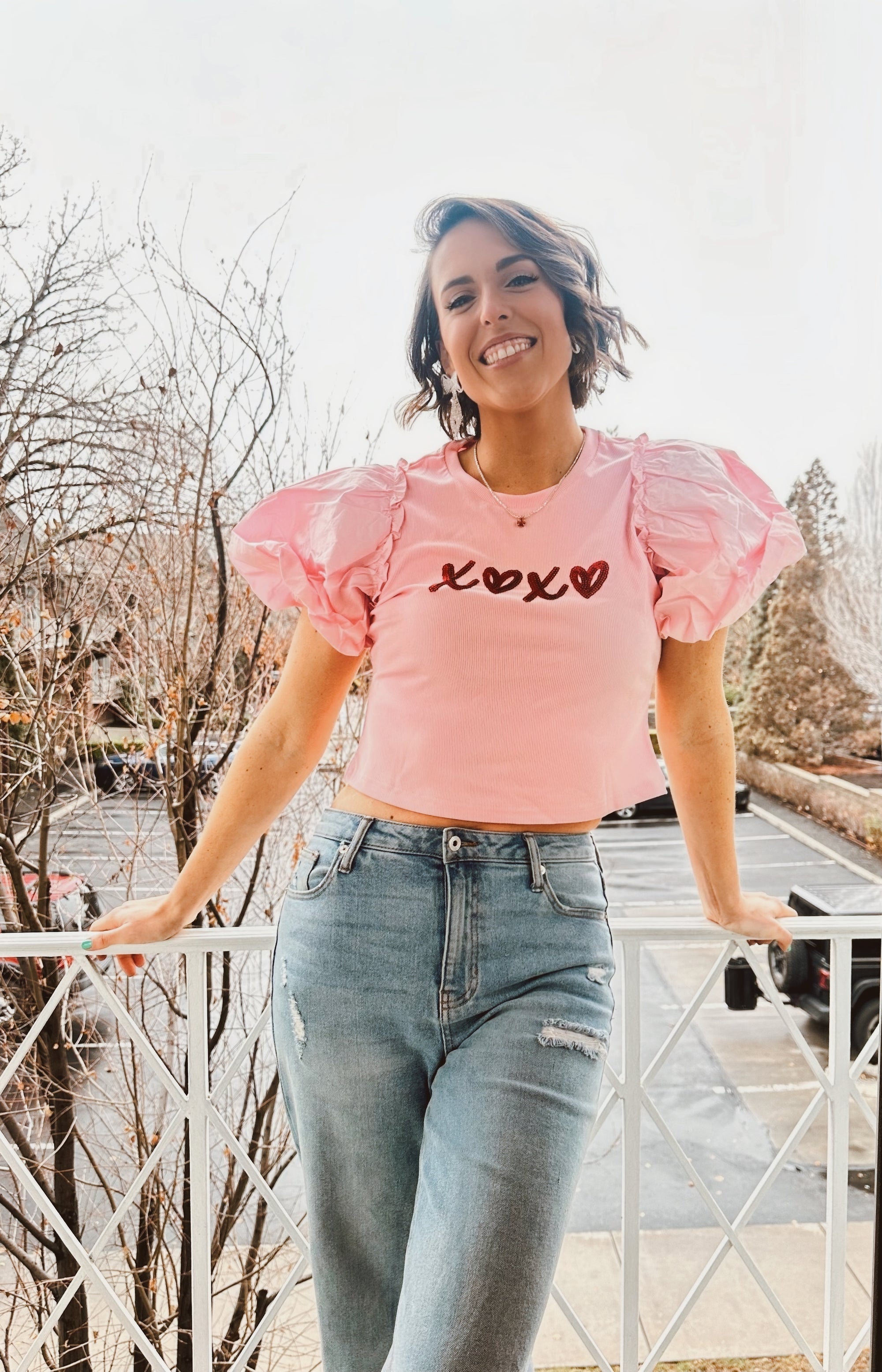 Hugs & Kisses Puff Short sleeve Pink Top