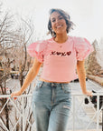 Hugs & Kisses Puff Short sleeve Pink Top