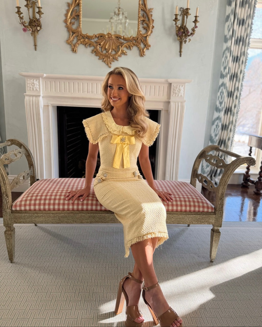 Dorrit Buttercream Tweed Midi Dress
