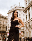 Esme Black Silk Chiffon One Shoulder Gown
